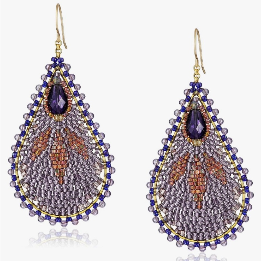 Miguel Ases Genuine Natural Amethyst Teardrop Beaded Earrings